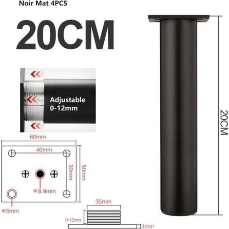Gambe Regolabili Per Mobili, Nero Opaco, In Lega Di Alluminio Da 38x200 Mm, Gambe Per Mobile Tv, Per Tavolino Da Caffè, Supporto Per Divano.