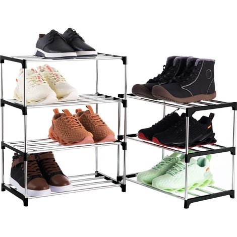 4-stöckiges, Stapelbares Schuhregal, Leicht, Für Eingangsbereich, Flur Und Kleiderschrank (schwarz)