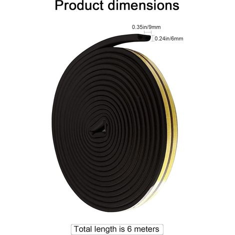 Selbstklebendes Dichtungsband Für Türen Und Fenster, Typ D 9 Mm X 6 Mm, Schalldämmende Gummidichtungsbänder, Stoßdichtungsband (6 M), Schwarz