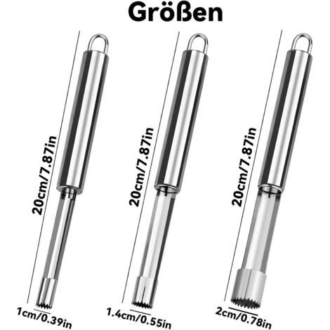 3-teiliges Apfelentkerner-set Aus Edelstahl – Entfernt Kerne Aus Äpfeln Und Birnen – 3 Größen (2, 1,4, 1 Cm) – Mit Aufhängeöse – Küchenutensil