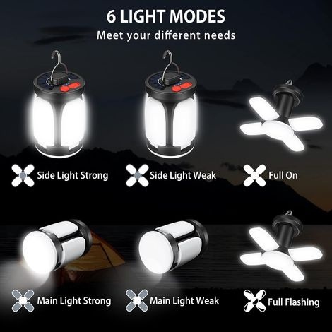 Led-solar-campinglampe, Usb-aufladbar, 6 Modi, Sos-funktion, Wasserdicht, Tragbare Ip67-wasserdichte Zeltlampe Für Outdoor-wanderungen Und Notfälle