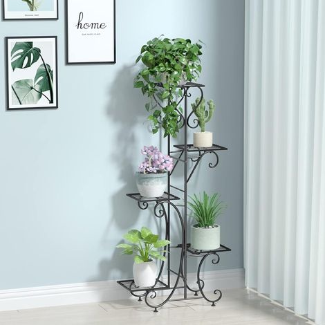 Pflanzenständer Aus Metall Für Drinnen Und Draußen: 4-stöckiger Blumentopfhalter Aus Modernem Schmiedeeisen, Freistehend, Für Zuhause, Balkon, Terrasse Und Garten – Max. Tragkraft 50 Kg, 107,5 X 51 X