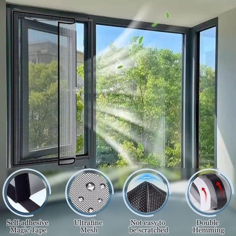 Fenster-moskitonetz 150x200cm Schwarzes Fiberglas-moskitonetz Kann Geklebt Und Ohne Bohren Montiert Werden Zum Insektenschutz