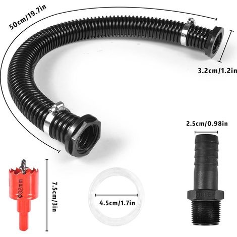 32-mm-anschlussset Für Regentonnen, Regenwassernutzungsrohr, Mit 50 Cm Verbindungsrohr Und 2 X 25-mm-rohren Mit Kontermutter