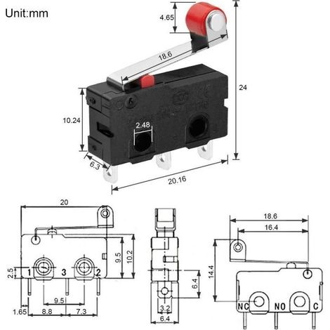 10 Miniatur-endschalter, Rollenkippschalter, 250 V Ac 5 A Spdt, 1 Normalerweise Offen, 1 Normalerweise Geschlossen, Miniatur-schnelldrehzahlschalter