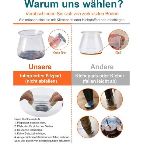 32-teiliges Set Stuhlbeinkappen, Schutzkappen Für Stuhlbeine, Transparente Stuhlbeinkappen Mit Filzgleitern