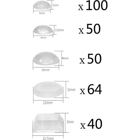 304 Stück Transparente Gummipufferfüße, Gummischutzpuffer Für Schranktüren, Küche, Badezimmer, Büro (5 Größen - 304 Stück)