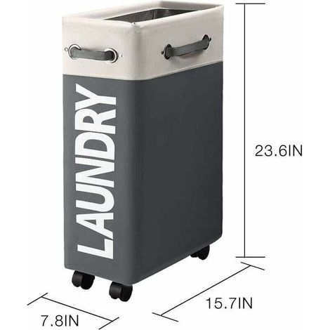 Schmaler, Faltbarer Wäschekorb (45 L) Mit 4 Rollen, Rechteckig, Zur Aufbewahrung Von Kleidung, Für Zuhause, Weiß/dunkelgrau