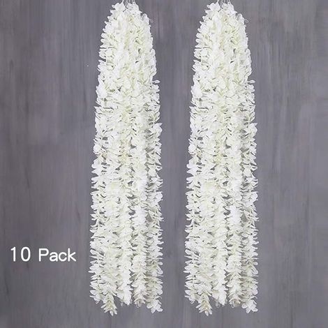 10 Künstliche Seidenblumengirlanden, Künstliche Hortensienblüten, Hängeblumen Für Partys, Zeremonien, Kirchen, Gärten, Hochzeiten – Weiß