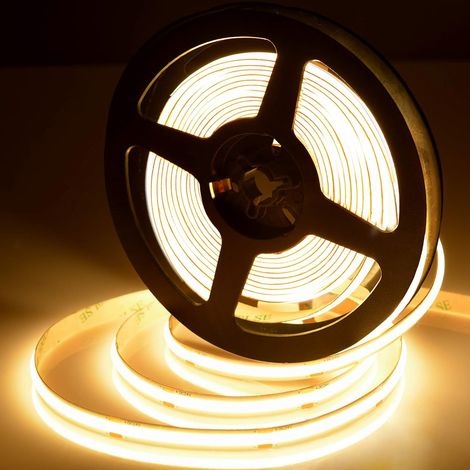 Warmweißes Cob-led-streifenlicht, 5 M, Superhell, Flexibel, Cri 90+, Fcob-led-streifen, Dc 24 V, 384 Leds/m, Für Schränke, Küche, Wohnzimmer, Schlafzimmer, Inneneinrichtung