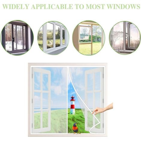 Magnetischer Fensteraufhänger, 120 X 150 Cm, Insektenschutz, Fliegengitter, Moskitonetz, Einfach Zu Installieren, Automatisches Schließen, Für Innen- Und Eingangsfenster, Weiß P