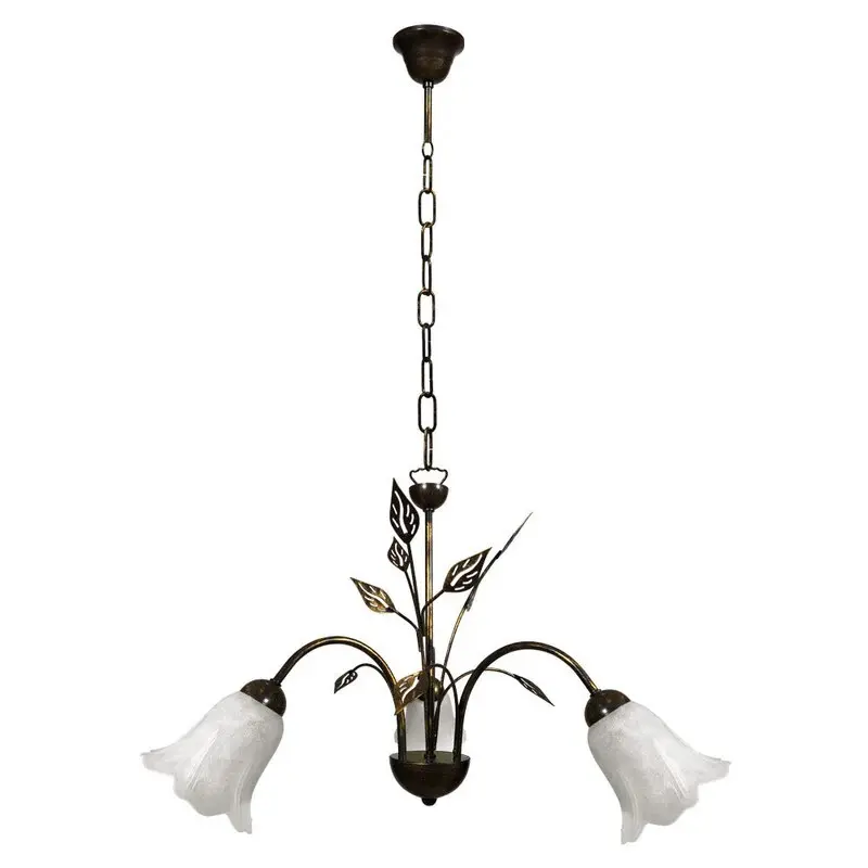 Lampadario Teresa 3-flammig E14 Braun/gold Mit Weißem Spiegelflächen-glas