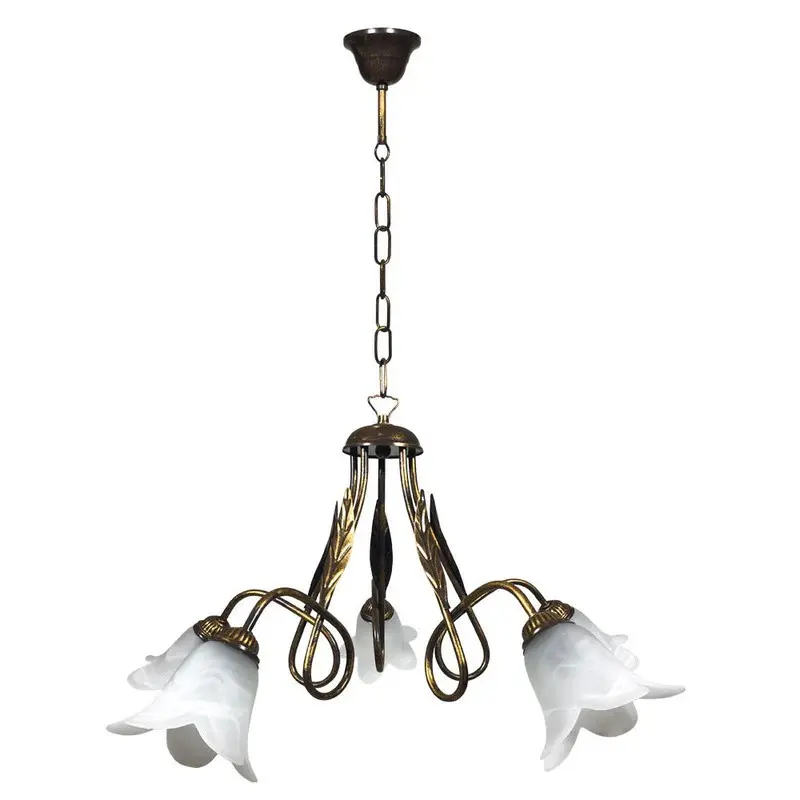 Lampadario Amelia 5-flammig E14 Braun/gold Mit Weißem Spiegelflächen-glas