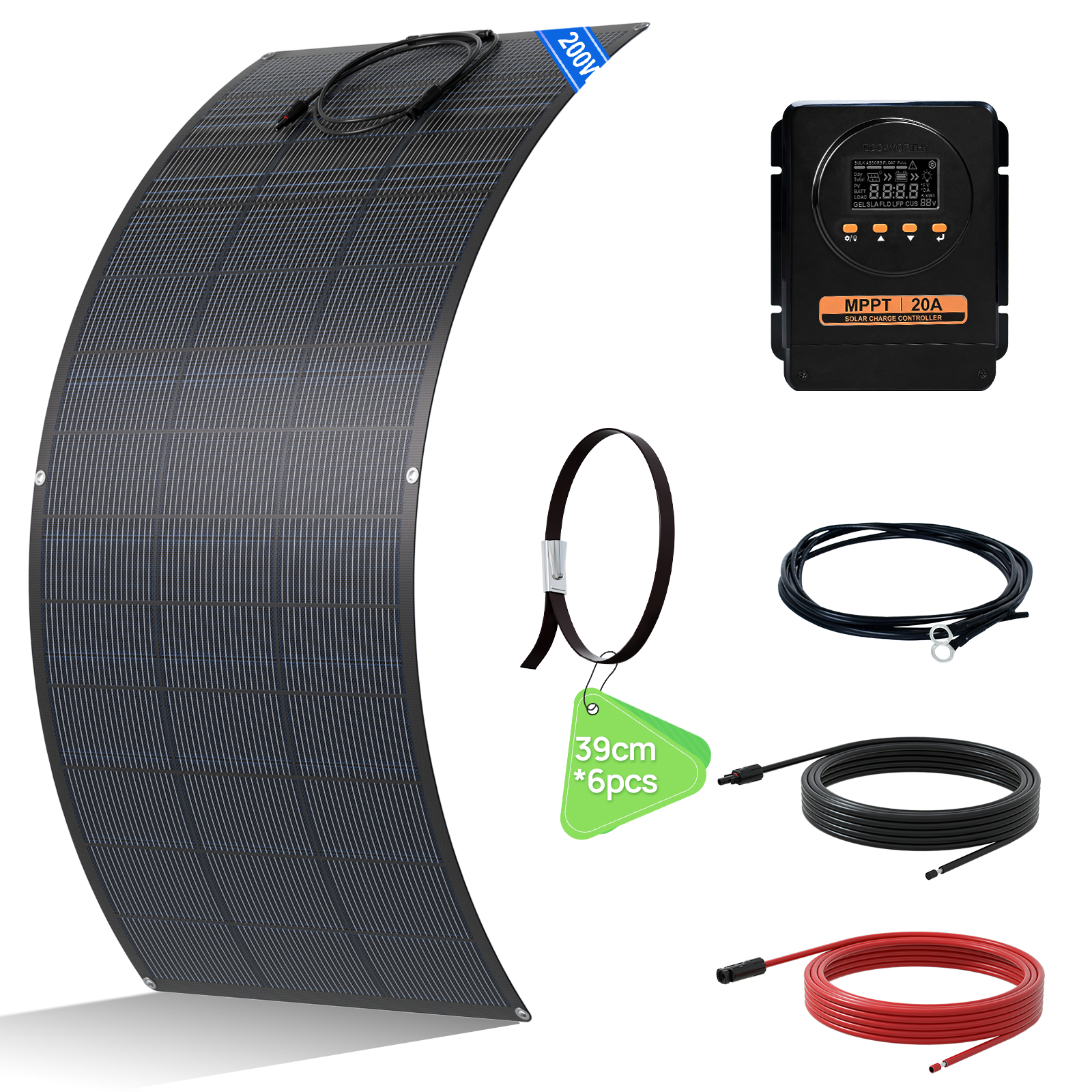 Eco-worthy 200w 18v Flexibel Solarpanel Kit Solaranlagen: 1 Stücke 200w 18v Flexibe Solarmodul + 20a Mppt-laderegler + 5m Solarkabel Für Wohnwagen, Wohnmobil, Boot, Dach, Camping, Zuhause