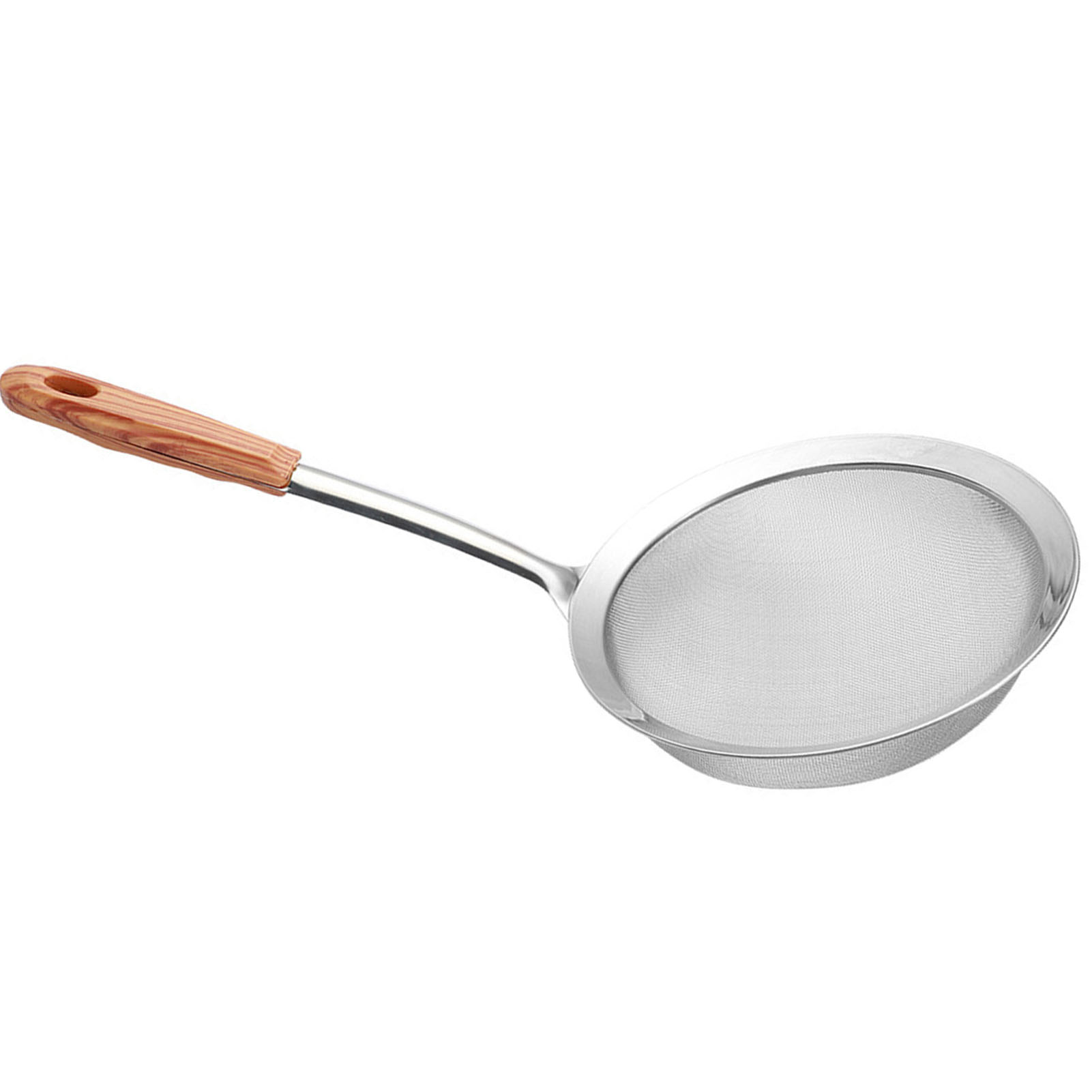 Küchensieb Aus Edelstahl Mit Feinem Siebgewebe Und Griff In Holzoptik, Ideal Für Reis, Öl, Nudeln Und Gemüse. Maße: 380 X 133 Mm.