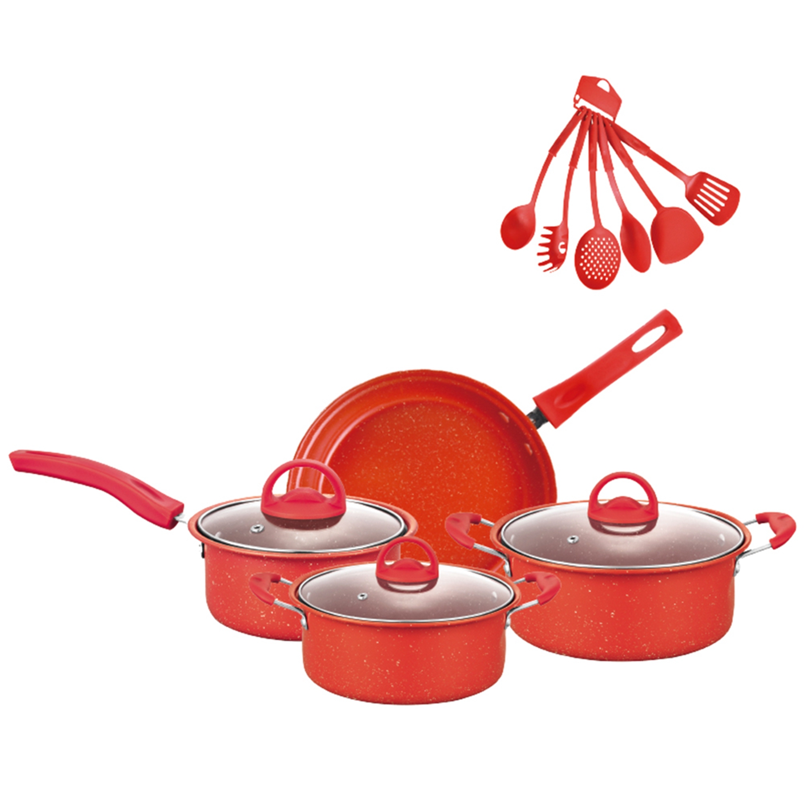 13-teiliges Antihaft-kochgeschirr-set Mit Medizinischer Steinbeschichtung Und Ergonomischem Griff, Bestehend Aus Einem Milchtopf, Einem Suppentopf Und Einem Schmortopf.