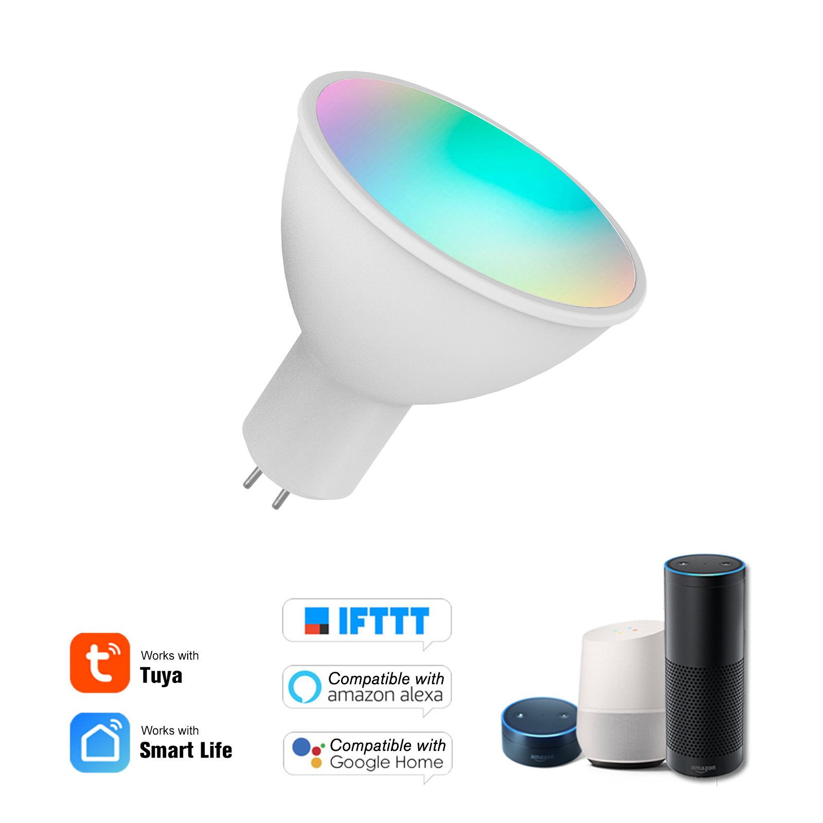 Intelligente, Dimmbare 5w Gu5.3 Led-lampe Mit Wlan-funktion, Rgb + W + C, Kompatibel Mit Smartphone-app Und Fernbedienung Sowie Sprachsteuerung Über Alexa Home, Tmall Und Elf, 1 Stück.