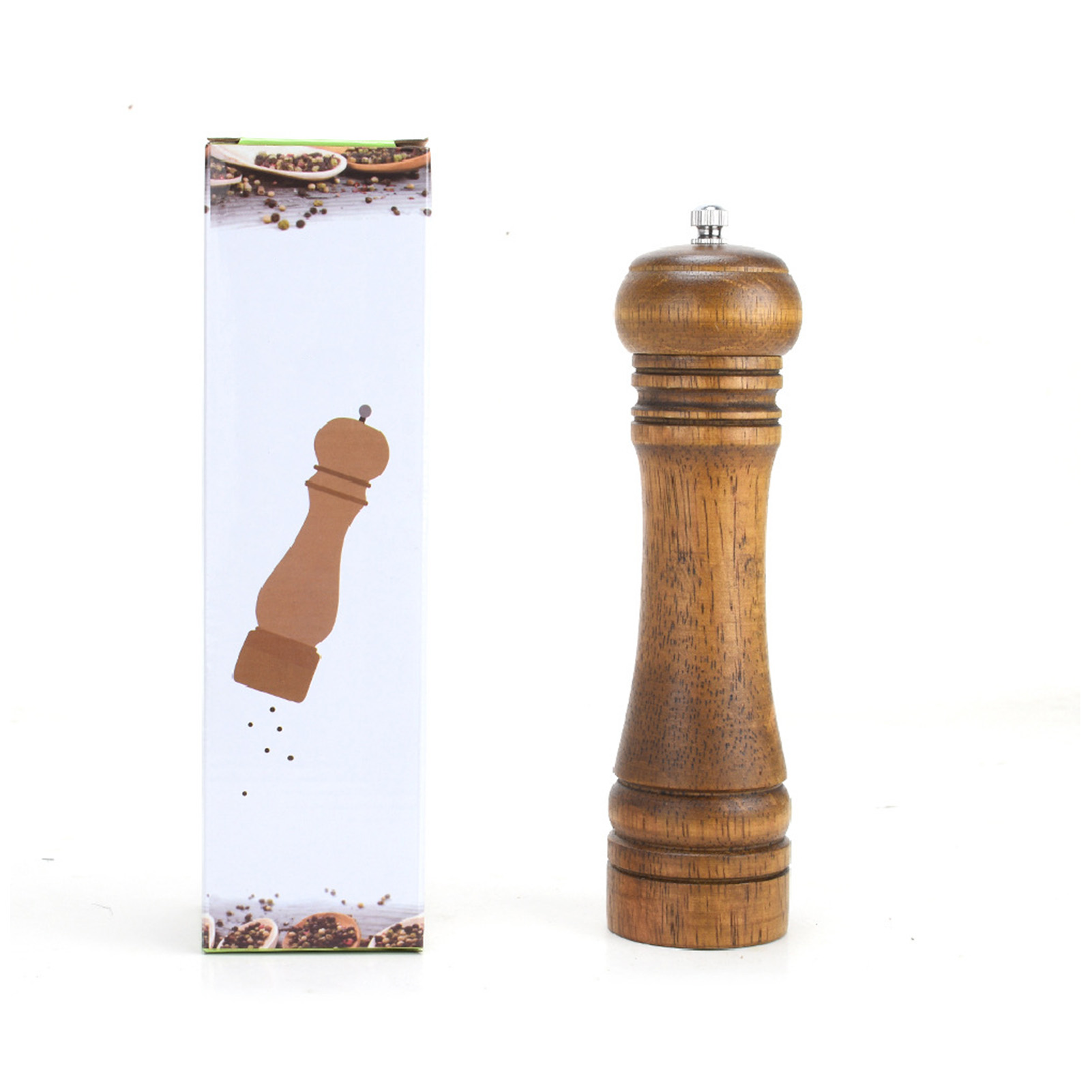 Hölzerne Pfeffermühle, Manuell, Für Gewürze, Multifunktional, Mit Keramikkern, Retro-farbe, 20 Cm (8 Zoll).