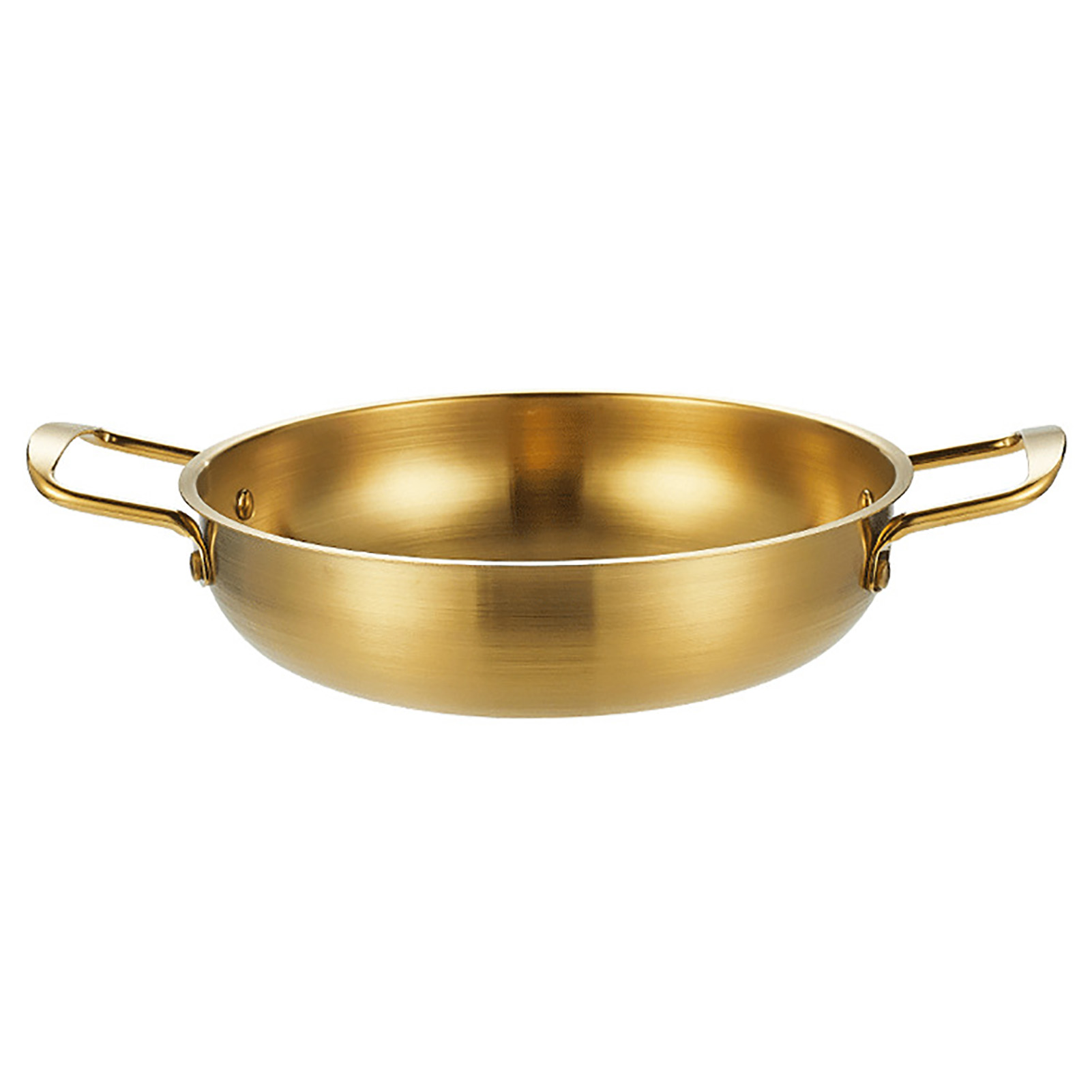 Bratpfanne Mit Doppelgriff, 1350 Ml, Aus Dickem Edelstahl, Flacher Boden, Zum Kochen Von Meeresfrüchten, Gebratenem Reis, Goldfarben