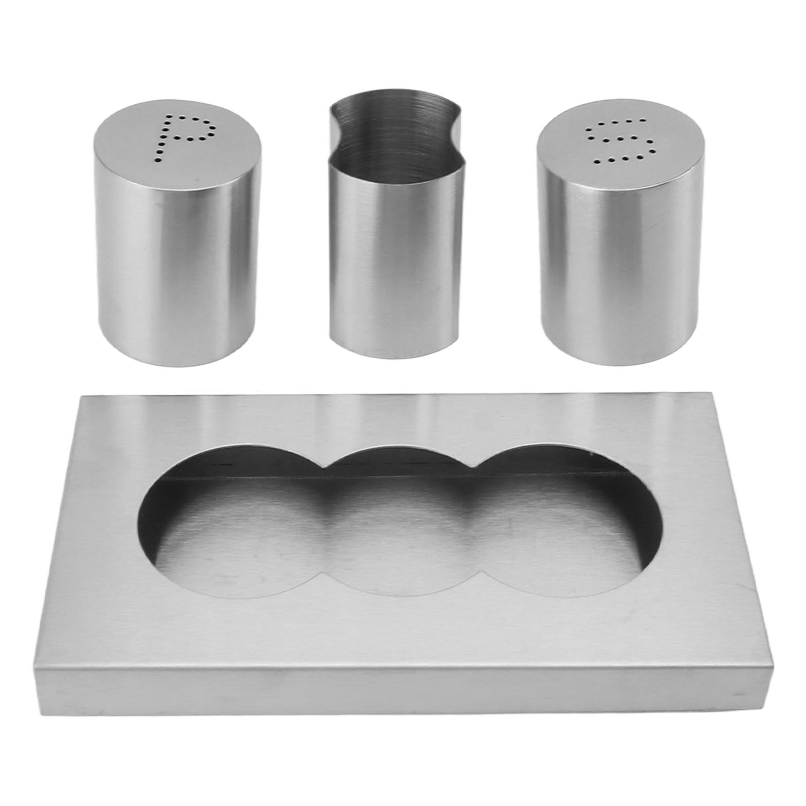 Salz- Und Pfefferstreuer-set Aus Edelstahl Mit Zahnstocherhalter Und Ablage, Gewürzspender, Küchenzubehör.