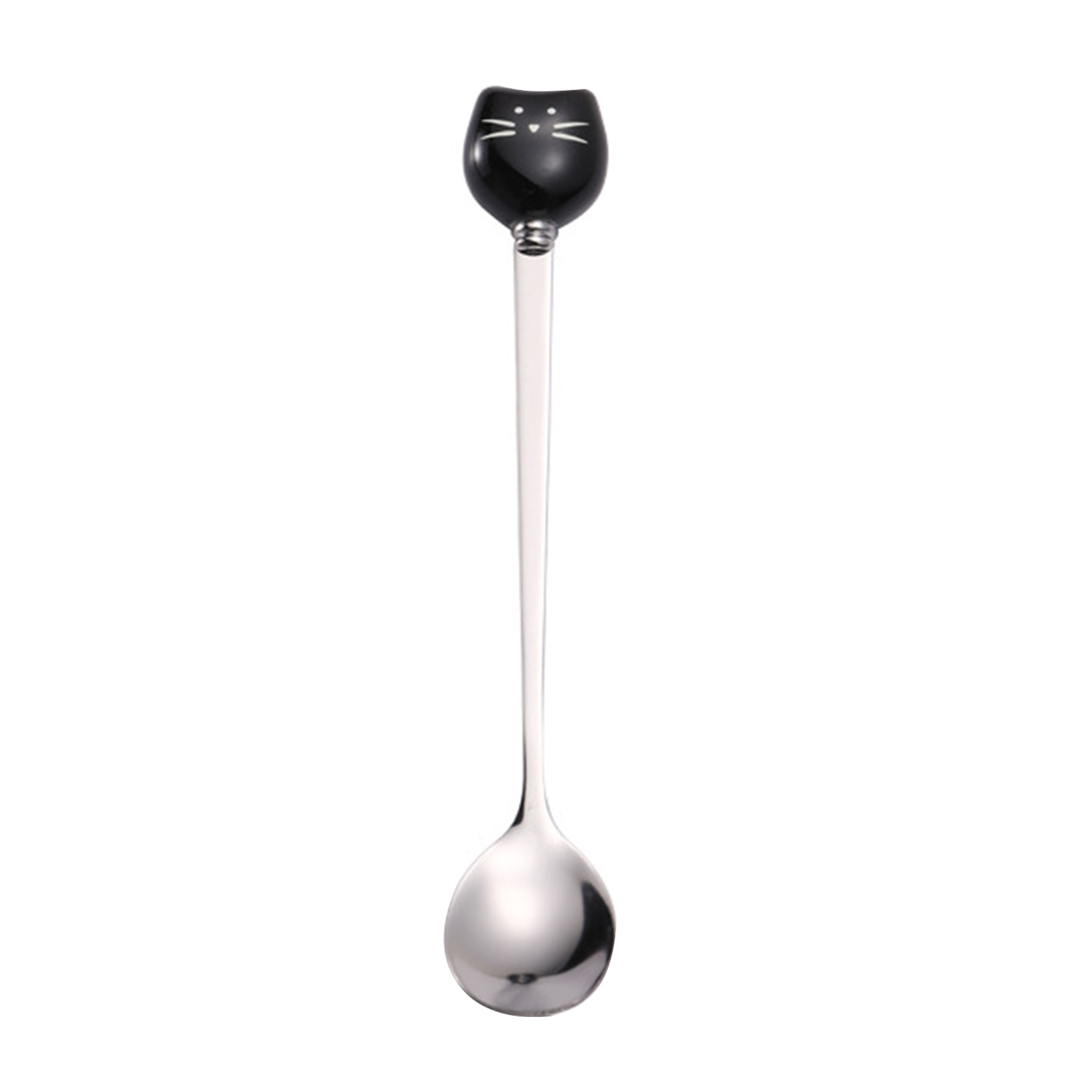 Edelstahllöffel Mit Langem Griff Und Keramik-katzenkopf Zum Umrühren, Ideal Für Tassen Kaffee, Honig Und Desserts.