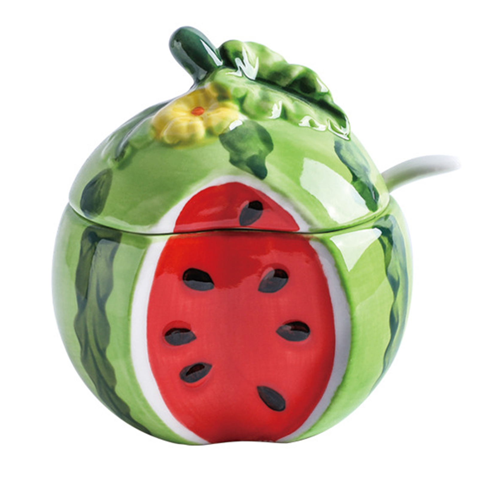 Gewürztopf In Wassermelonenform, Multifunktional, Spülmaschinenfest, Keramikbehälter Mit Deckel, Salz- Und Zuckerlöffel