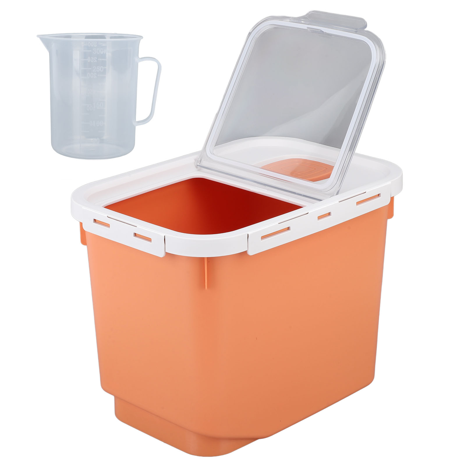 22-pfund-reisaufbewahrungsbehälter, Transparente Klappbox, Mehlbox, Luftdicht, Feuchtigkeitsbeständig, Großer Eimer, Orange