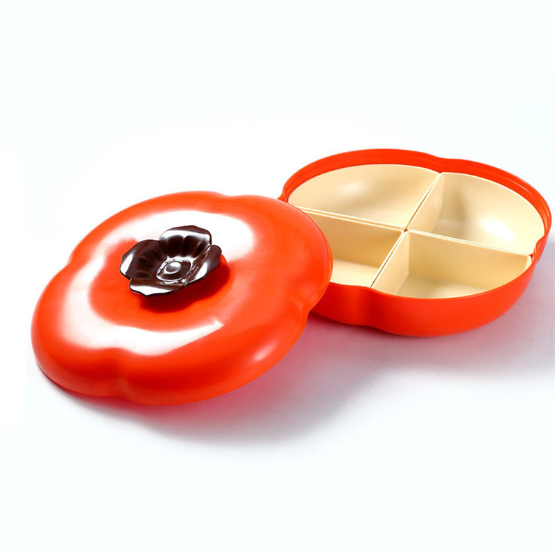 Snackschale In Form Einer Kaki, 4 Fächer, Obstbox, Servierbehälter Mit Deckel Für Zuhause Und Wohnzimmer