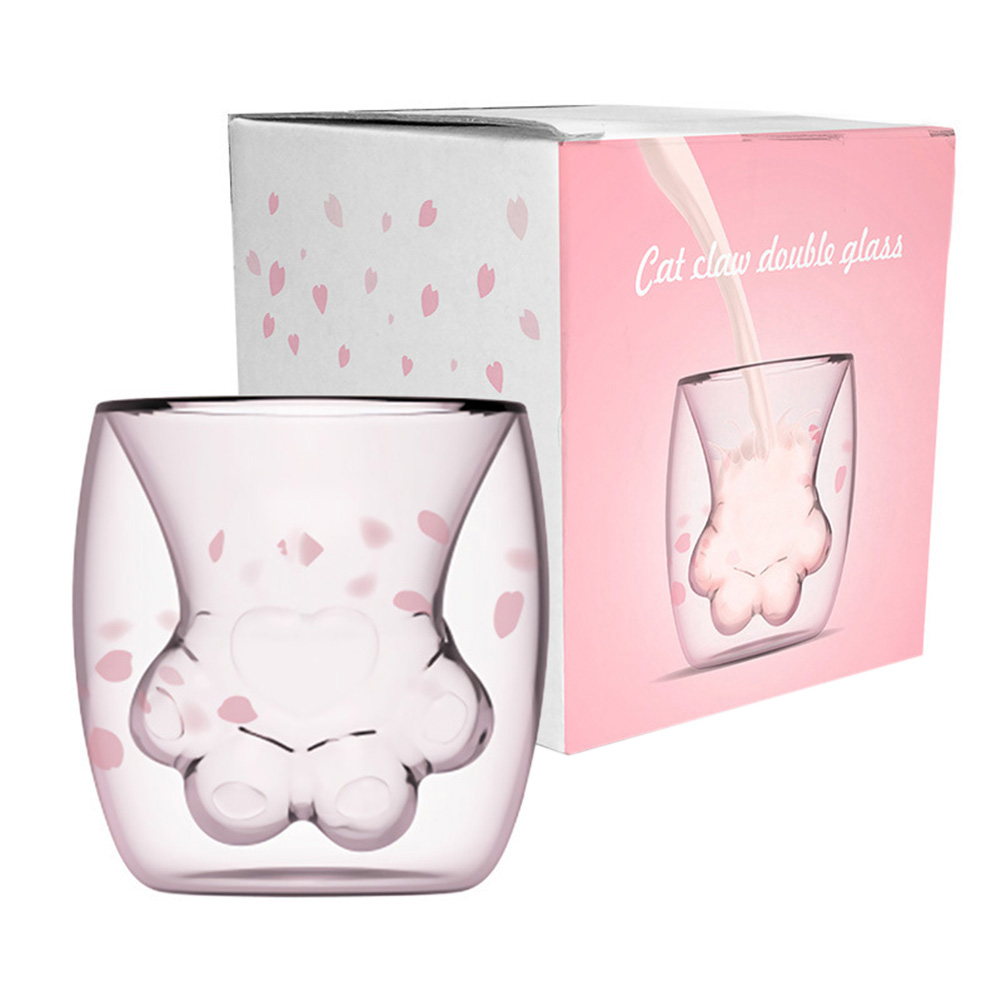 Tasse In Katzenpfotenform, Doppelwandiger Glaskaffeebecher, Originelles Geschenk Für Freunde.