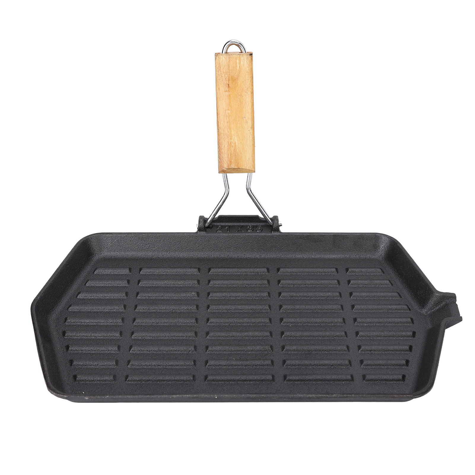 Tragbare, Faltbare Grillpfanne Aus Gusseisen Mit Antihaftbeschichtung (21 X 35 Zoll) Für Den Hausgebrauch, Mit Gleichmäßiger Wärmeverteilung, Ideal Zum Braten Von Fleisch Und Mit Holzgriff.