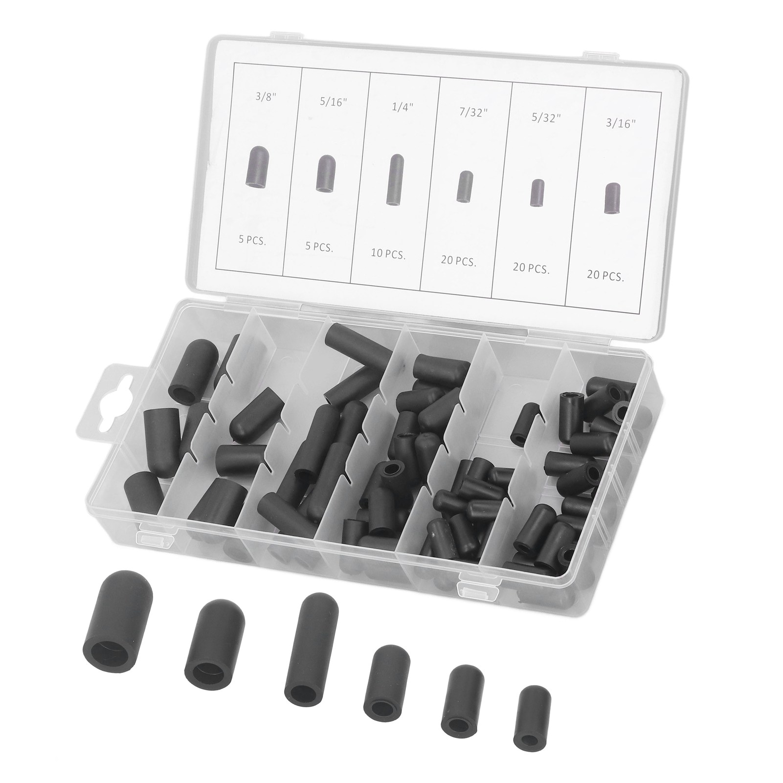 Vakuum-hutkappen-sortiment, 80-teilig, Gummi, Hochtemperaturbeständig, Auslaufsicher, 5/32 Zoll Bis 3/8 Zoll, Schwarz.