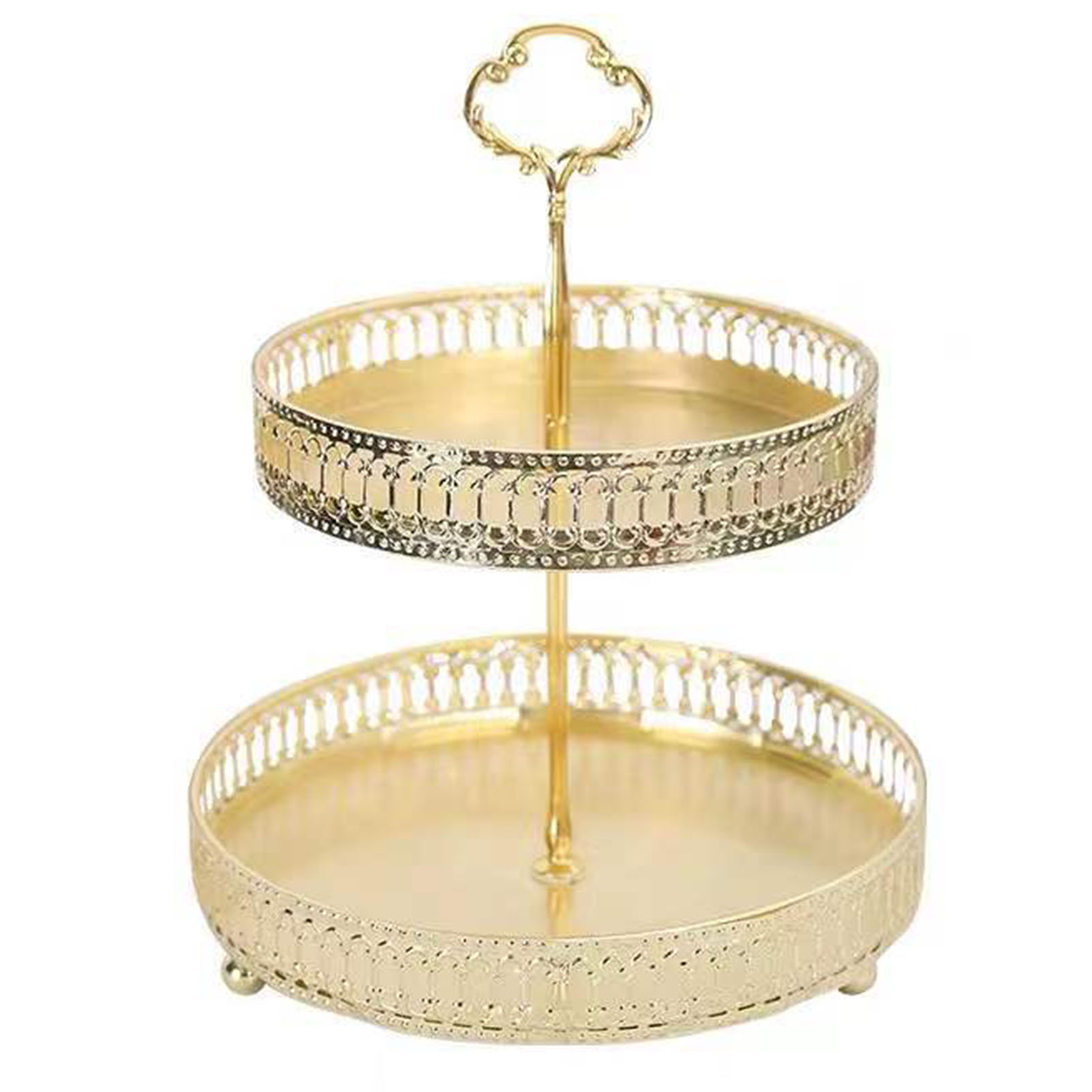 Doppelwandige, Dekorative Gebäckplatte Aus Kupfer Und Gold, Dessertteller Für Kekse, Vertikales Durchbruchdesign Für Hochzeiten