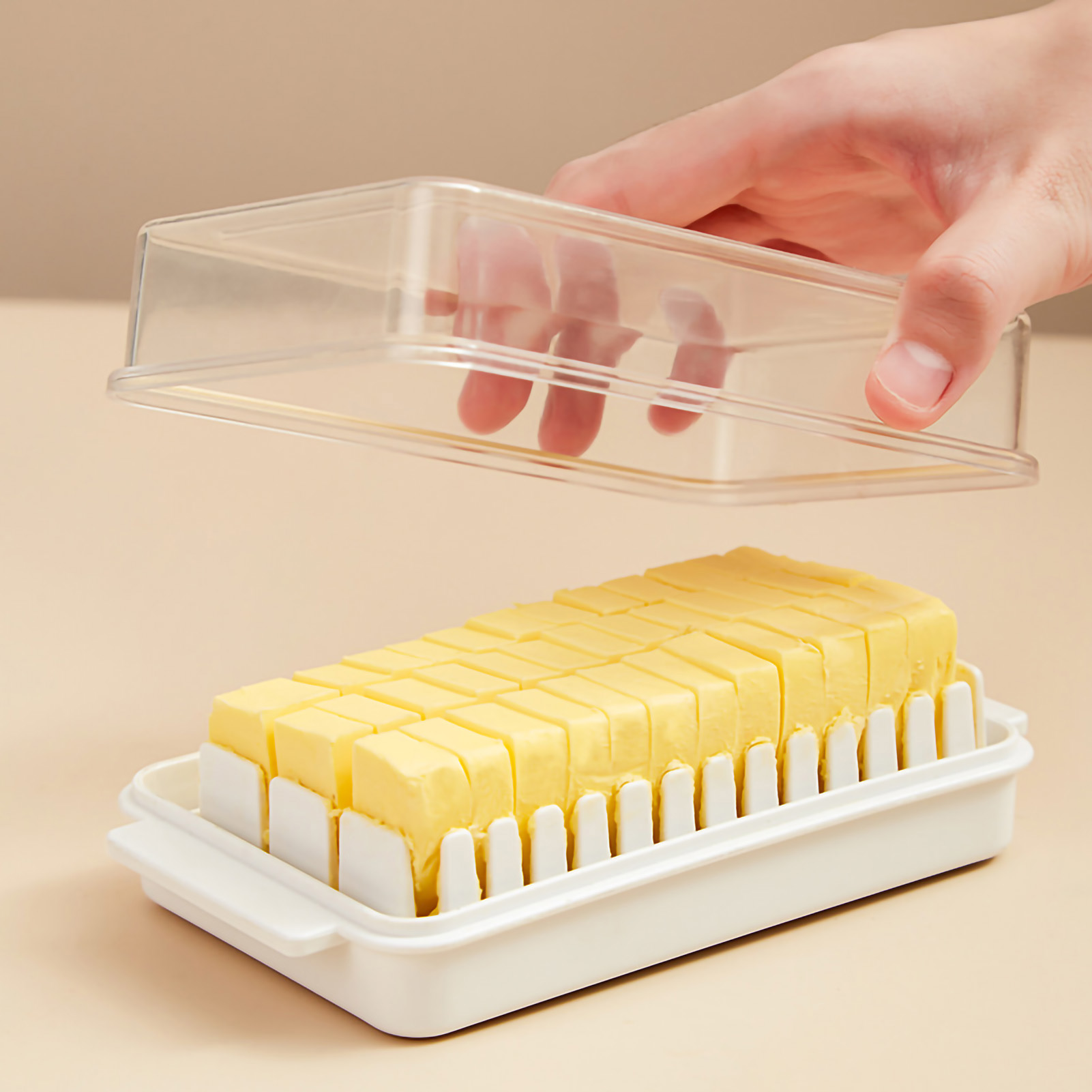 Butterdose Mit Transparentem Deckel, Multifunktionaler Aufbewahrungsbehälter Für Den Kühlschrank, Weiß