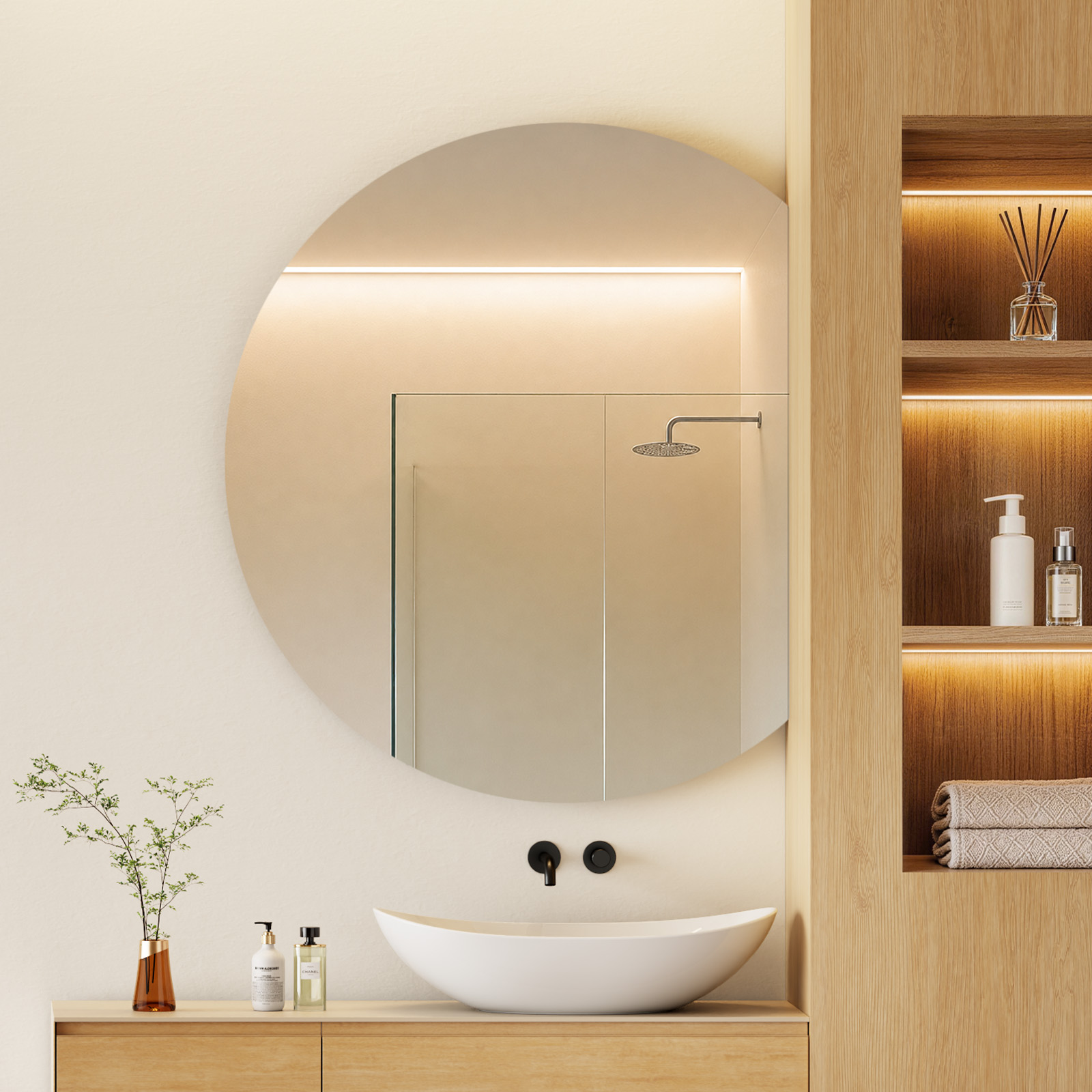 Emke Asymmetrischer Wandspiegel 100 × 83 Cm, Organische Form, Kupferfreier Silberspiegel, Horizontal Oder Vertikal Montierbar