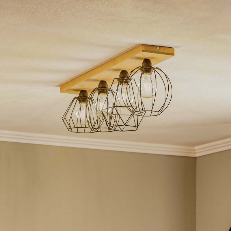 [gebraucht] B-ware Envostar Deckenlampe Various 4-flg Led Dimmbar Schwarz Holz 75,6x19cm Natur