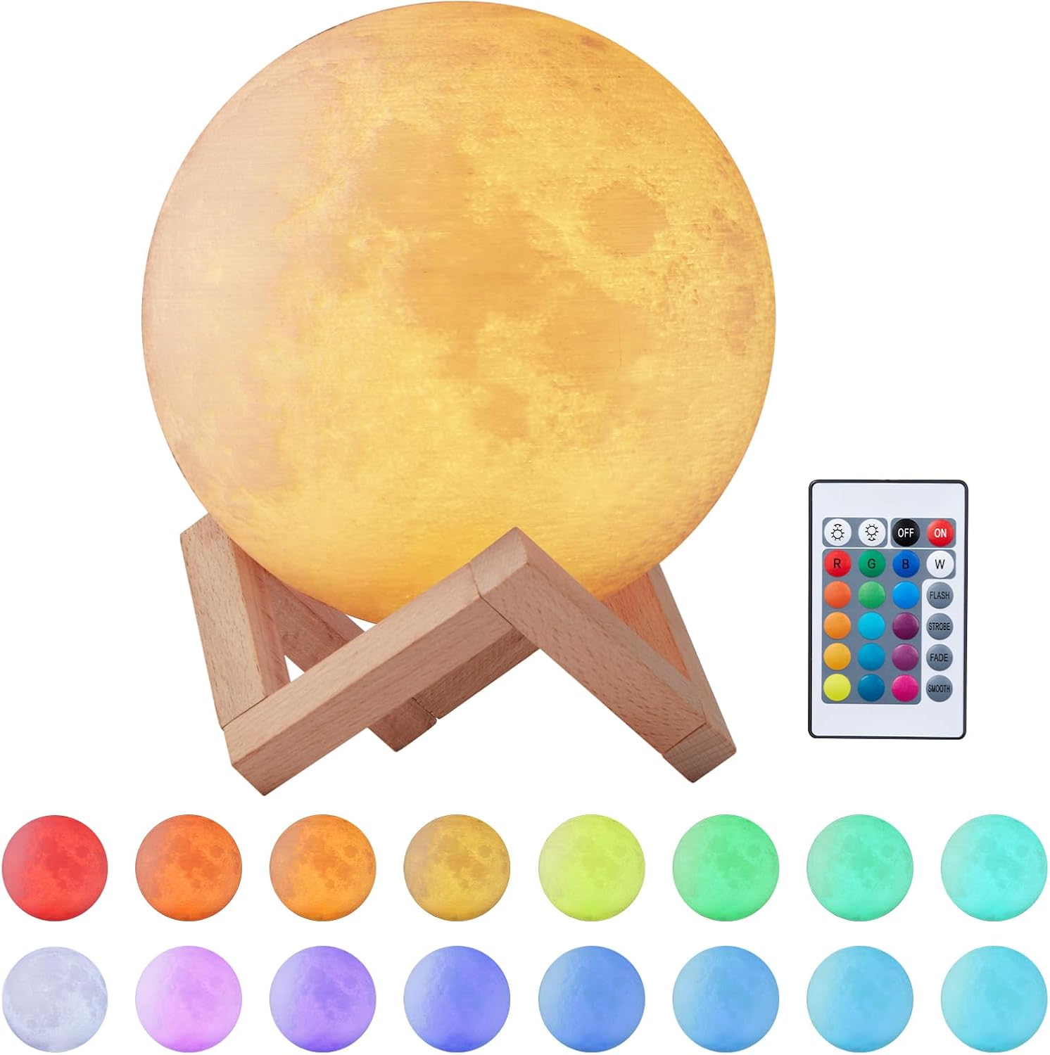 Extsud 3d-mondlampe, 15 Cm Led-nachtlicht, Dimmbar Mit 16 Farben, Fernbedienung Und Touch-schalter, Usb-aufladbar, Nachtlicht Für Schlafzimmer, Wohnzimmer, Café, Geburtstags-/weihnachtsgeschenk