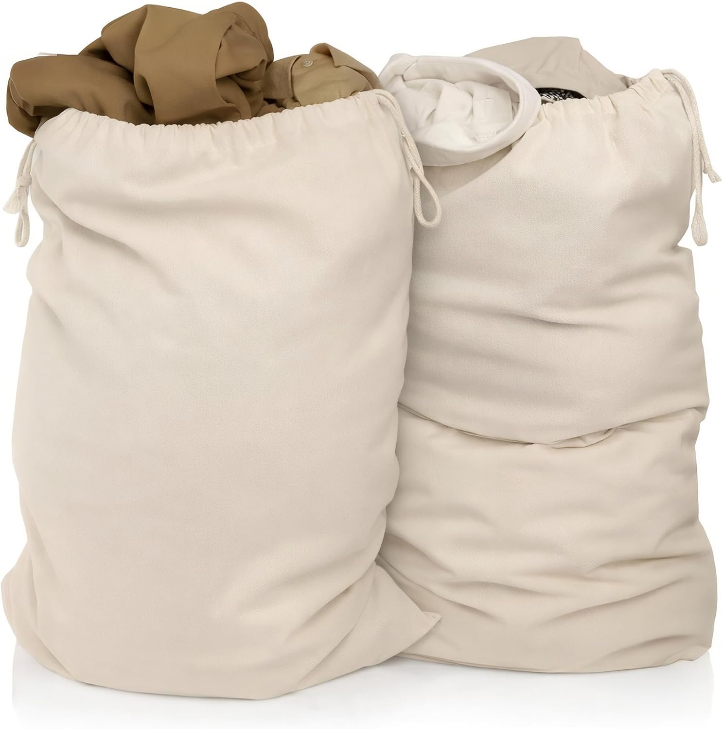 Set Mit 2 Wäschesäcken (50 X 75 Cm) Aus 100 % Baumwolle – Extra Große, Strapazierfähige Wäschesäcke – Ideal Für Reisen, Als Wäscheaufbewahrung Oder Wäschebox In Naturfarbe