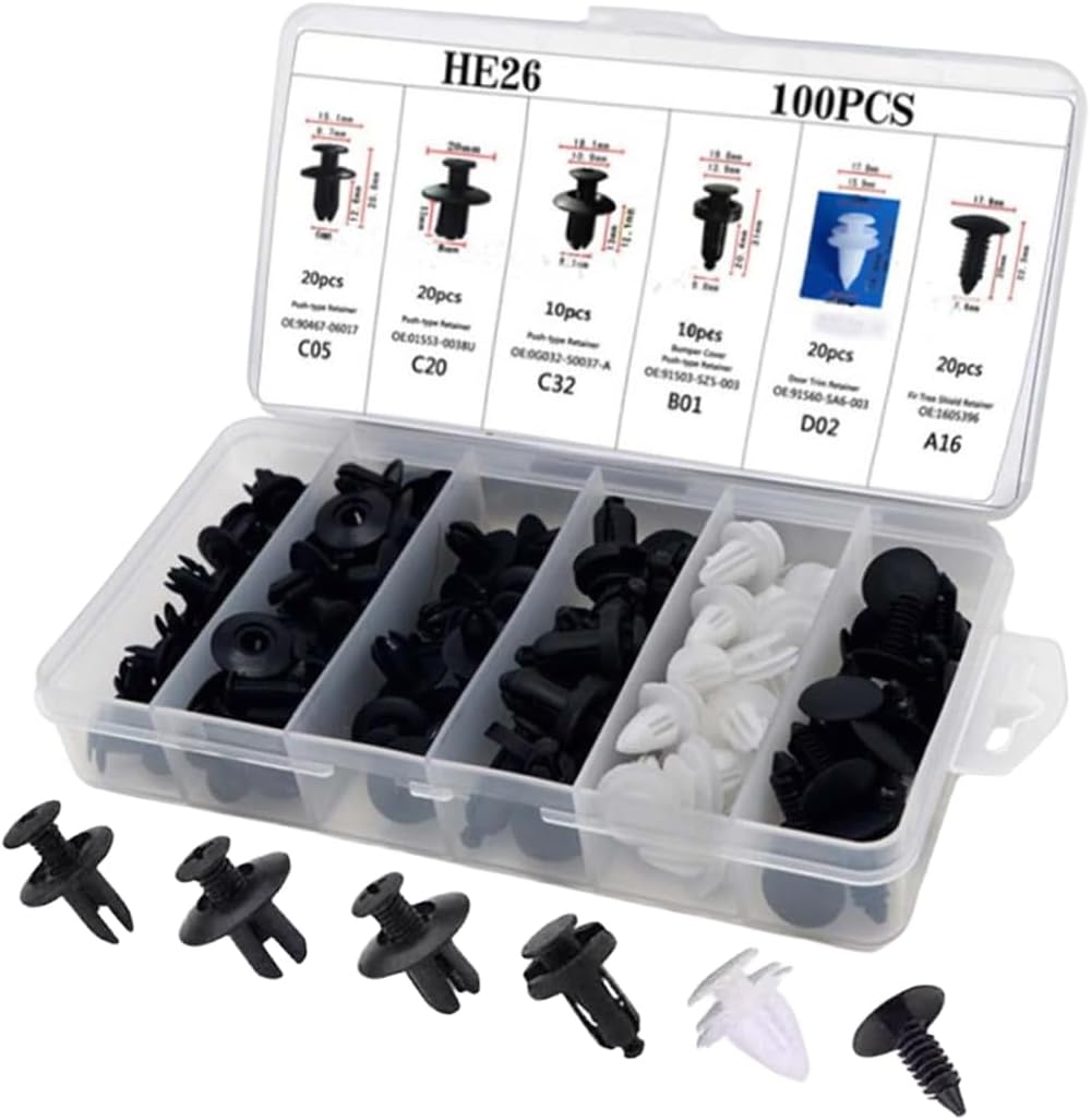 100 Stück Kfz-befestigungsclips, Universelle Kfz-nietclips, Schwarze Kunststoff-schutznieten, 6 Größen Von Karosserieclips Für Stoßstangen, Türen, Kotflügel-befestigungsset