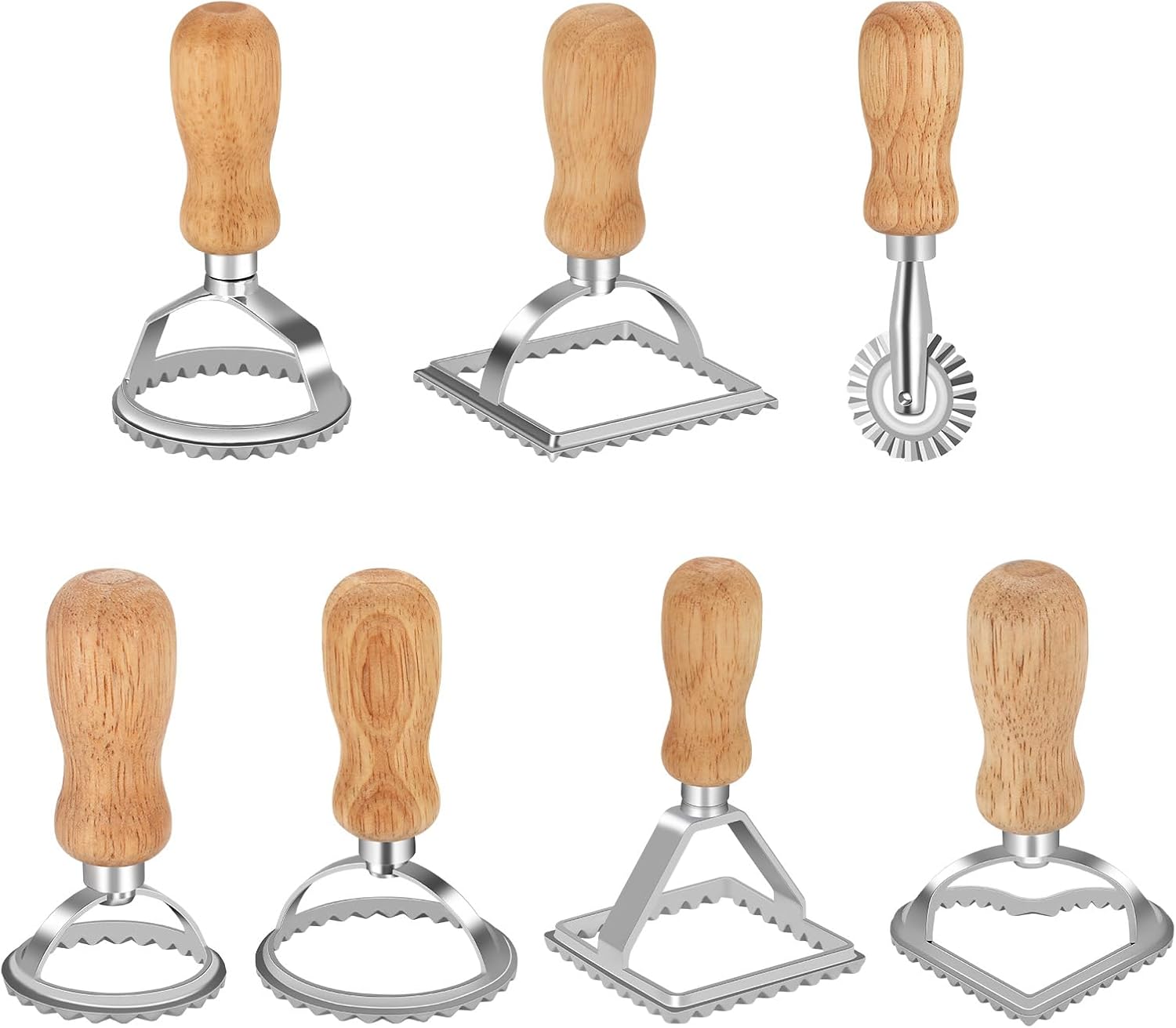 7-teiliges Ravioli-ausstecher-set Mit Verschiedenen Formen, Inklusive Nudelholz, Holzgriff Und Geriffeltem Rand, Für Ravioli, Pasta, Teigtaschen, Lasagne Und Piroggen.