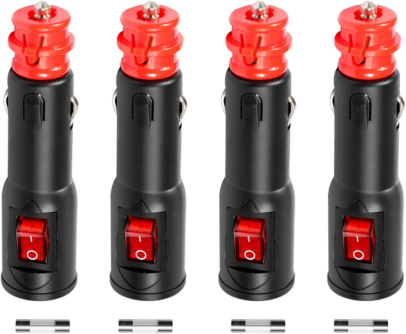 4 Stück 12v/24v Zigarettenanzünderstecker, Universalstecker Mit 10a Sicherung, Zigarettenanzünderanschluss Mit Led-schalter Für Lkws, Pkws, Boote, Motorräder