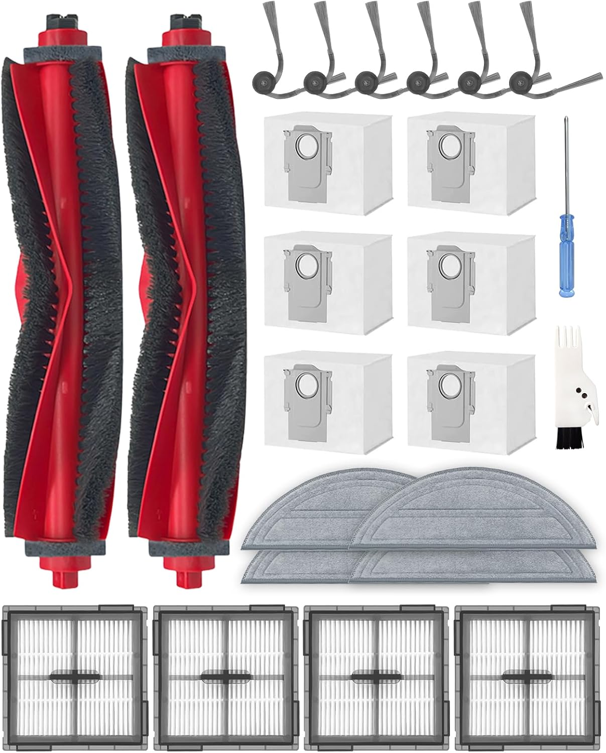 24-teiliges Zubehörset Für Den Roborock Q10 S5+ Saugroboter, Ersatzteile Inklusive 2 Hauptbürsten, 6 Seitenbürsten, 4 Hepa-filter, 6 Staubbeutel, 4 Pads, 1 Schmale Düse