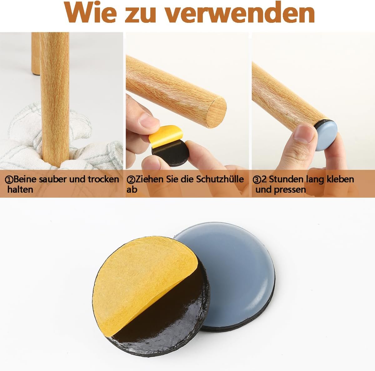 Möbelgleiter, Ptfe-teflon-quadrat-selbstklebegleiter, Geeignet Für Glatte Böden Und Teppiche, 16 Stück, 40 Mm Quadratisch