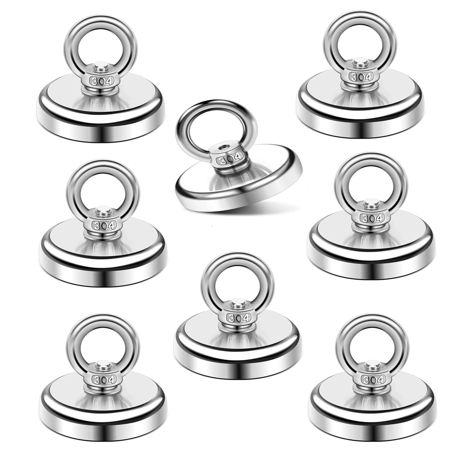 Großer, Leistungsstarker Magnet (45 Kg), 8 Stück Superstarke Neodym-magnete (32 Mm), Magnetangeln Mit Leicht Abnehmbaren Ringen