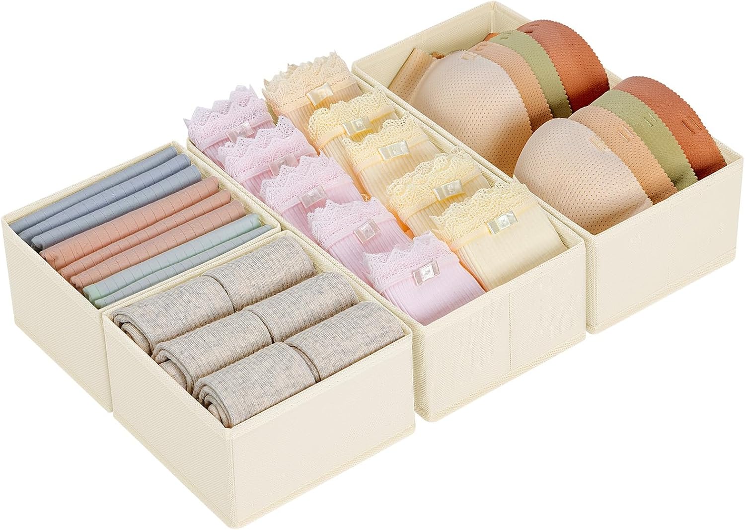 Schubladenorganizer – Schubladeneinsätze Aus Vliesstoff, Platzsparende Organizerbox Für Socken, Unterwäsche, Krawatten, Beige, 4-teilig