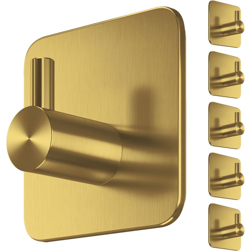 6-teiliger Goldener Handtuchhalter, Kein Bohren Erforderlich, Edelstahl, Wasserfeste Haken, Für Bad, Küche, Wc