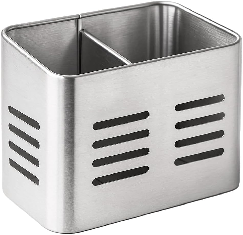 Besteckabtropfgestell – Doppelter Küchenutensilienhalter – Edelstahl – Silber