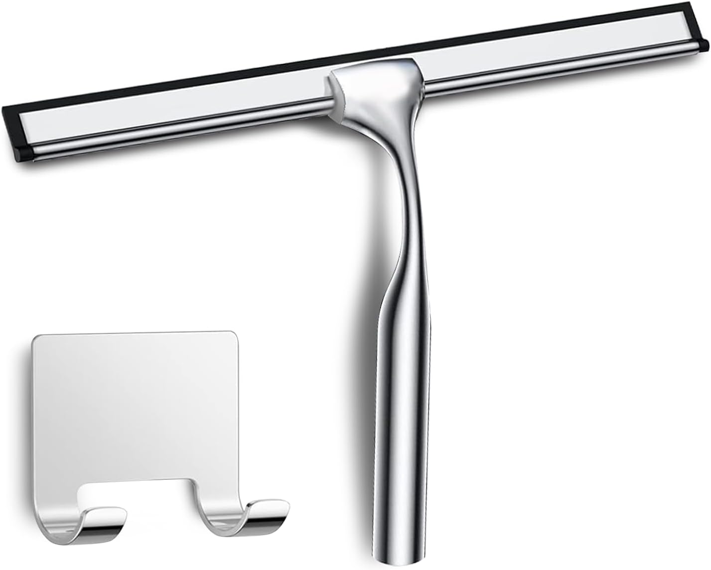 Duschabzieher Aus Edelstahl, 25 Cm, Mit Haken, Kein Bohren Erforderlich, Reinigt Badezimmer-, Küchen- Und Autofenster (silber)