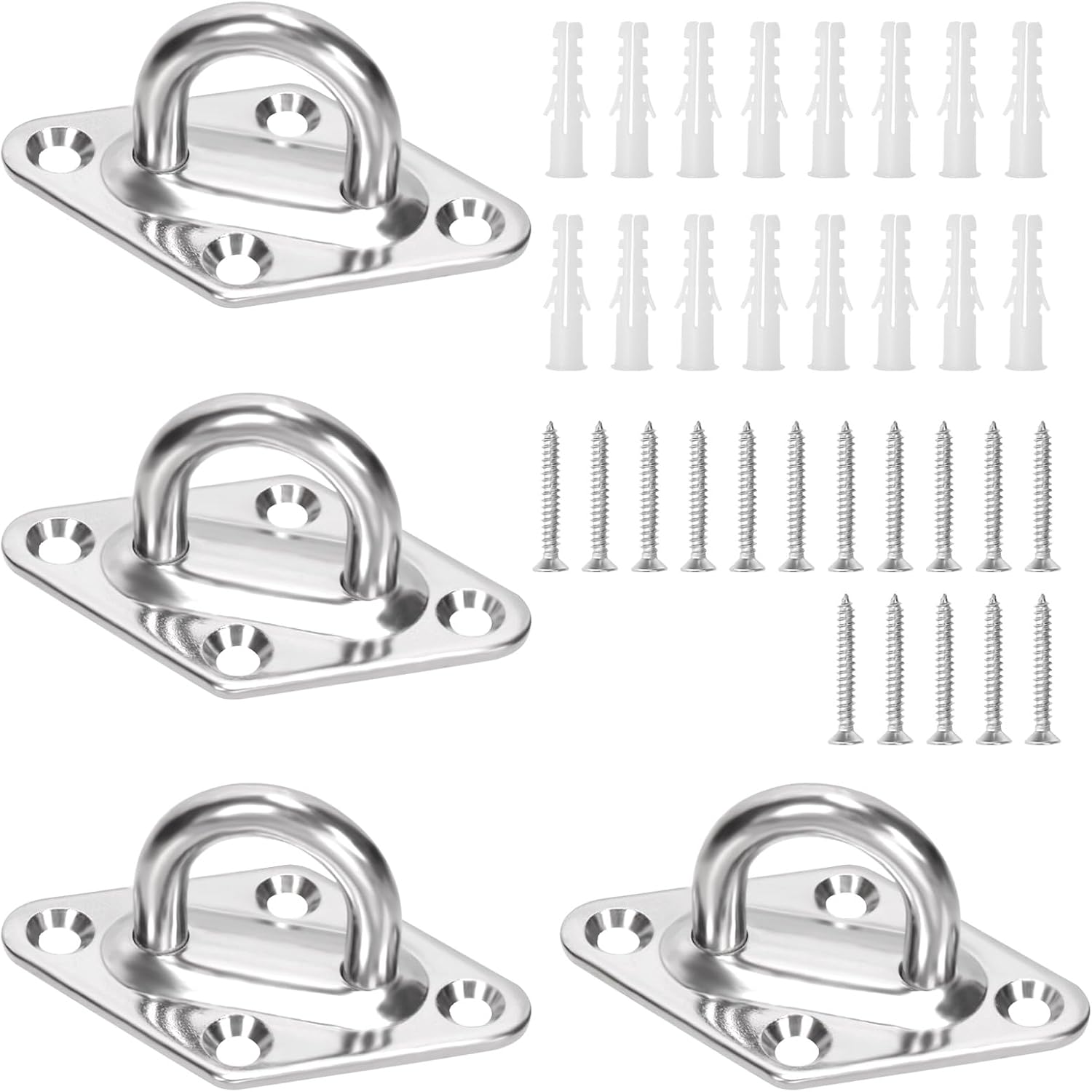 Swpeet 4er-pack M5 304 Edelstahlhaken, Silberfarben, Kunststoff-deckenbefestigungsset, U-förmiger Deckenhaken