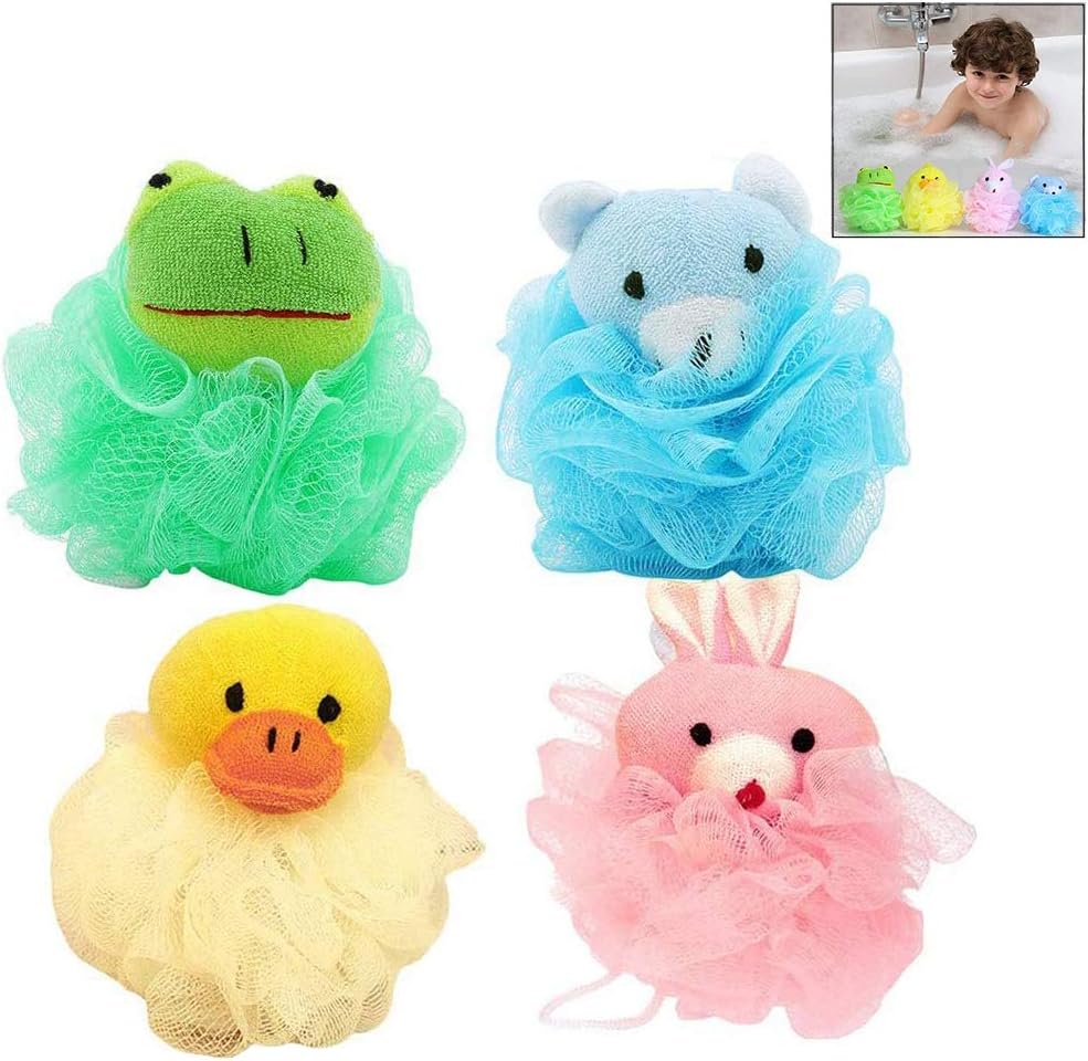 Peeling-duschschwamm, 4er-set Badeblumen-badeaccessoires Für Kinder Und Frauen