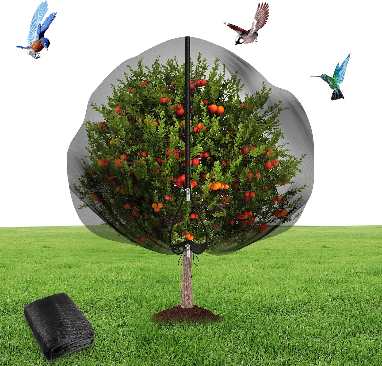 1-teiliges Gartenschutznetz, Gartennetz Mit Kordelzug Und Reißverschluss, Feinmaschig Zum Schutz Von Obstbäumen (1,8 M X 1,9 M, Schwarz)